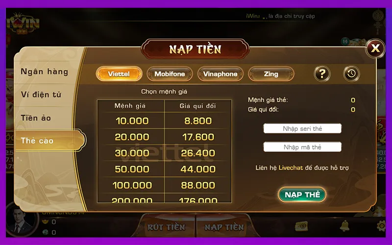 IWIN nạp rút tiền, ngân hàng Việt Nam, ví MoMo, crypto USDT